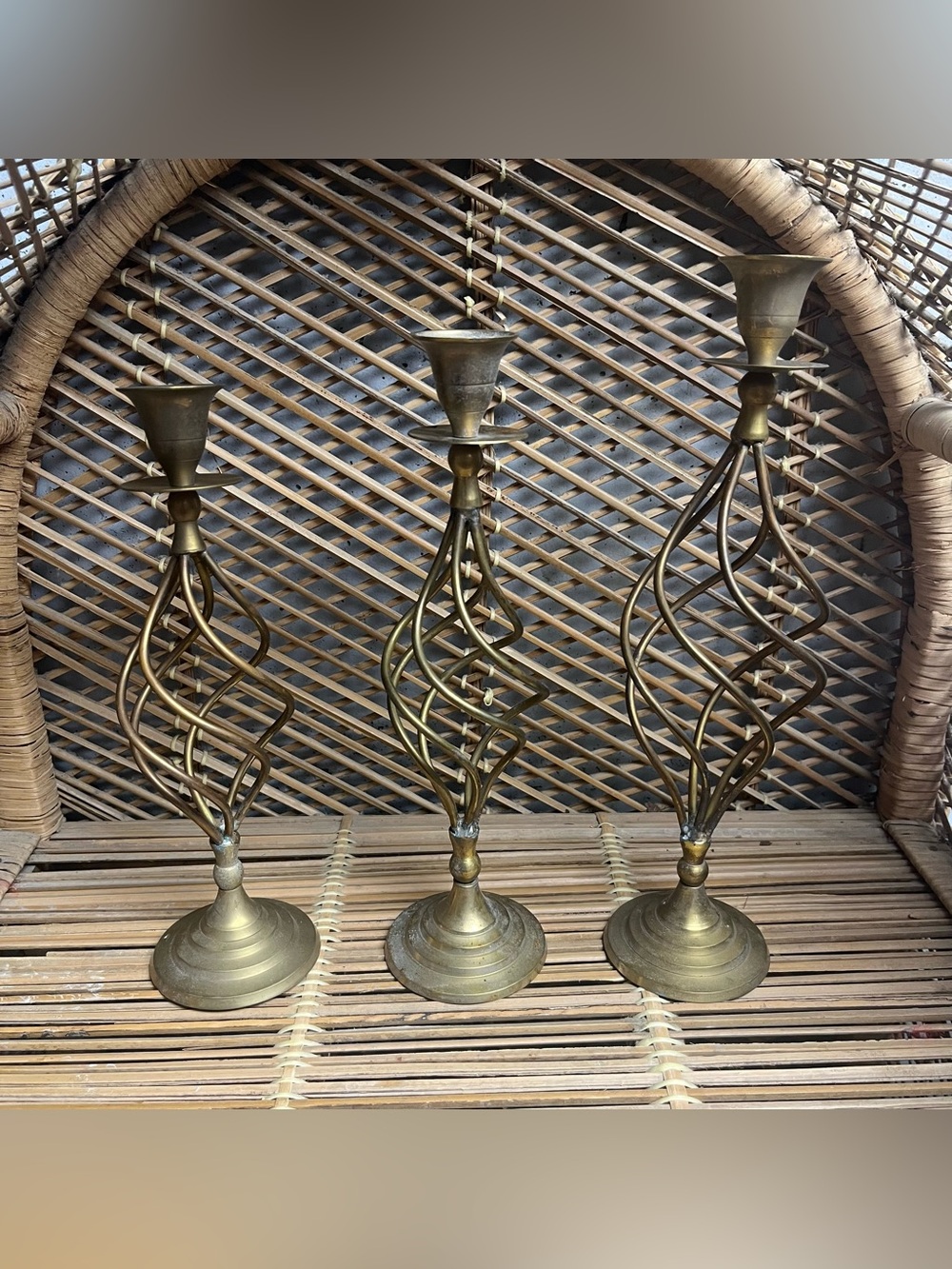 Vintage Brass Candlestick Holders with Spiral Twist - Set of 3 Hollywood Regency